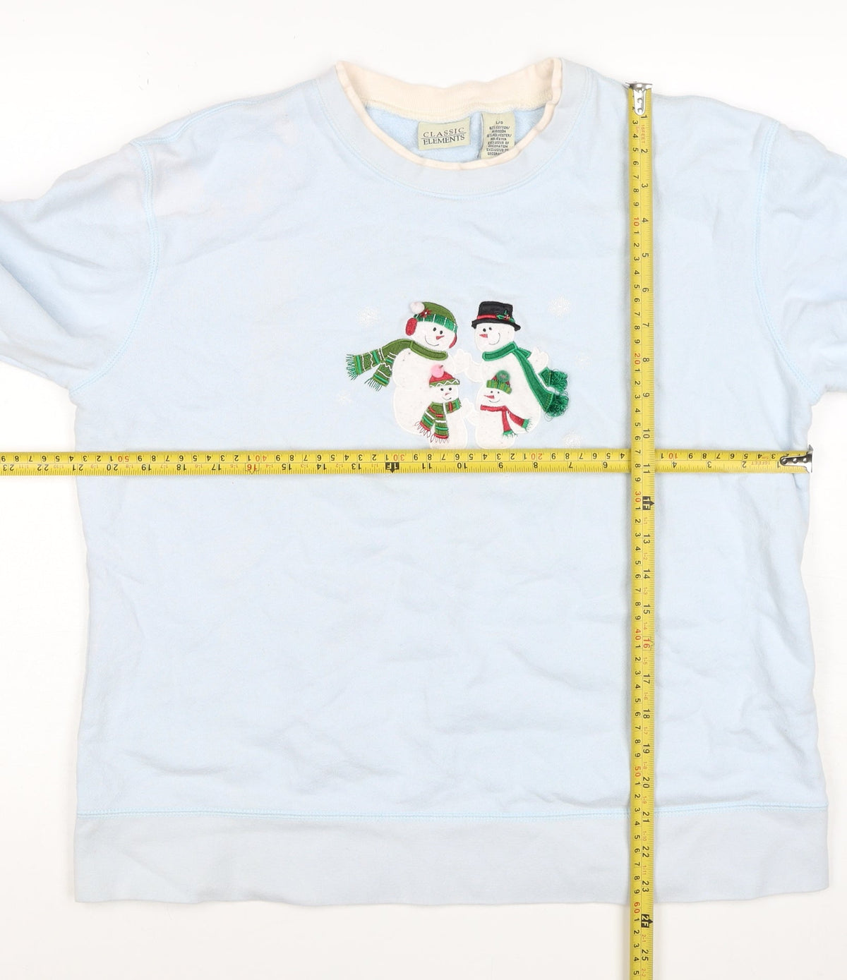 Classic Elements Women’s Blue L Christmas Snowman Embroidered Sweatshirt