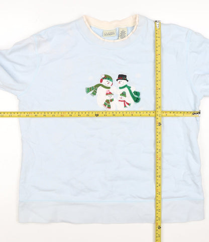 Classic Elements Women’s Blue L Christmas Snowman Embroidered Sweatshirt