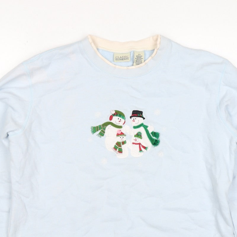 Classic Elements Women’s Blue L Christmas Snowman Embroidered Sweatshirt