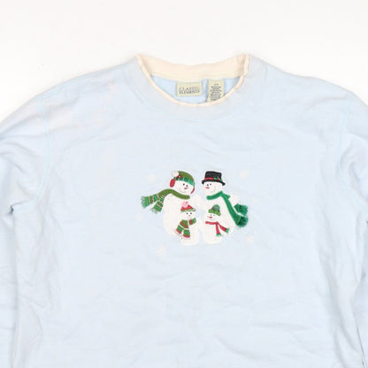 Classic Elements Women’s Blue L Christmas Snowman Embroidered Sweatshirt