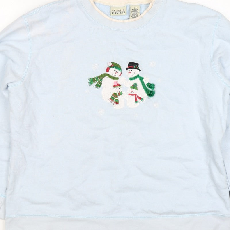 Classic Elements Women’s Blue L Christmas Snowman Embroidered Sweatshirt