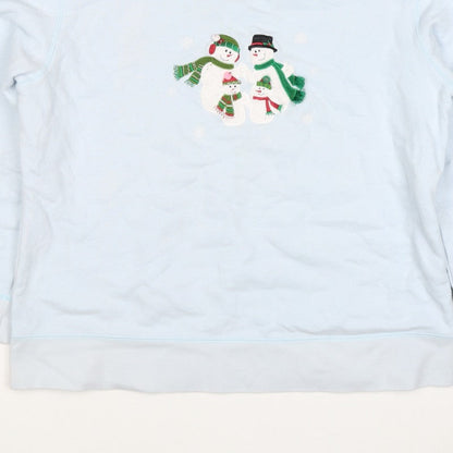 Classic Elements Women’s Blue L Christmas Snowman Embroidered Sweatshirt