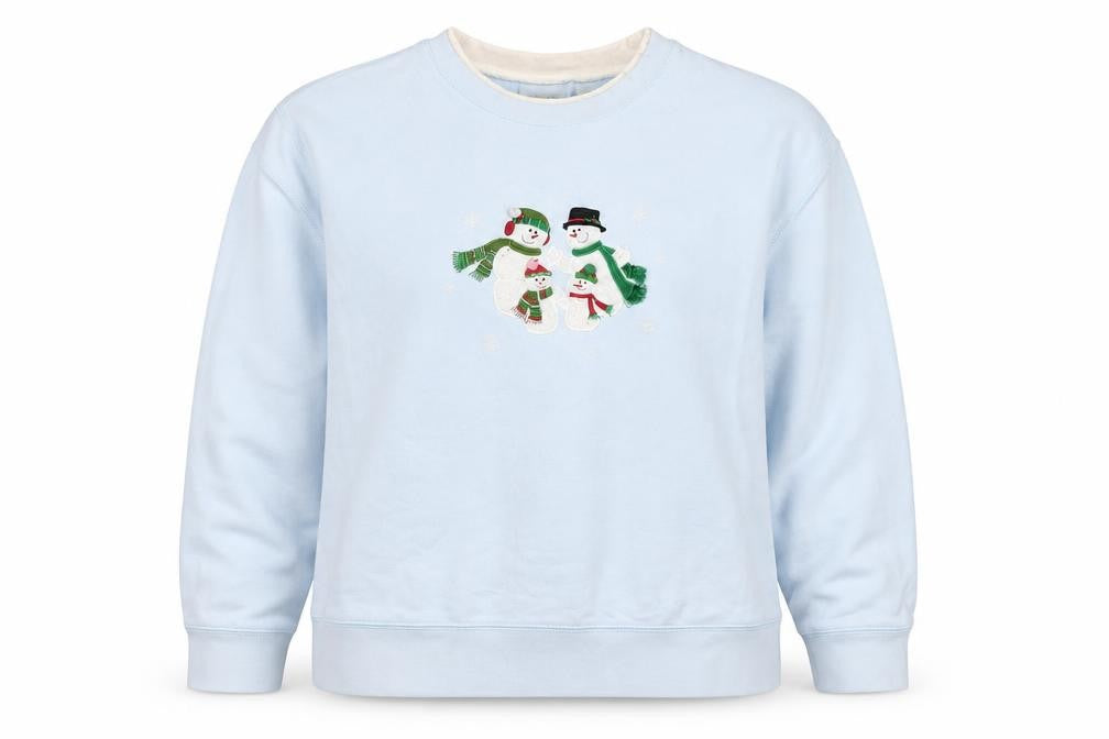 Classic Elements Women’s Blue L Christmas Snowman Embroidered Sweatshirt