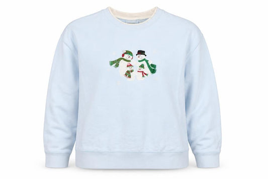 Classic Elements Women’s Blue L Christmas Snowman Embroidered Sweatshirt