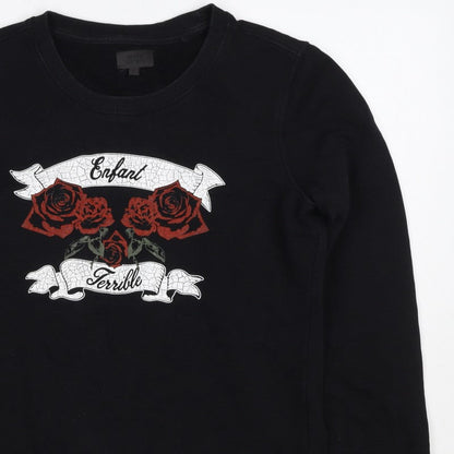 Seven Sisters Men’s Black S Rose Graphic Crew Neck Pullover Jumper