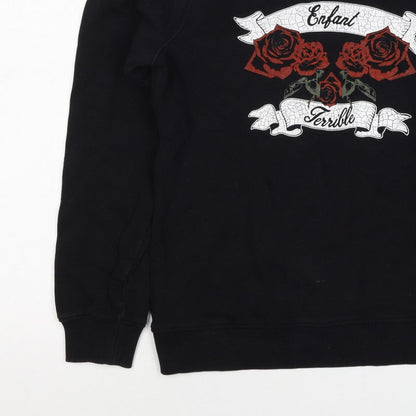 Seven Sisters Men’s Black S Rose Graphic Crew Neck Pullover Jumper