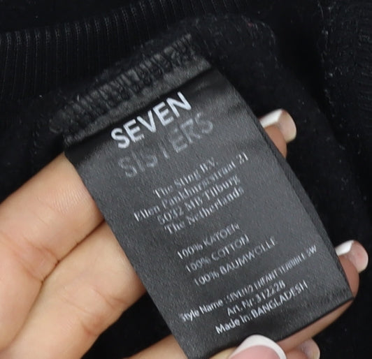 Seven Sisters Men’s Black S Rose Graphic Crew Neck Pullover Jumper