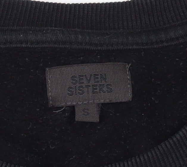 Seven Sisters Men’s Black S Rose Graphic Crew Neck Pullover Jumper