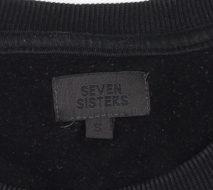 Seven Sisters Men’s Black S Rose Graphic Crew Neck Pullover Jumper