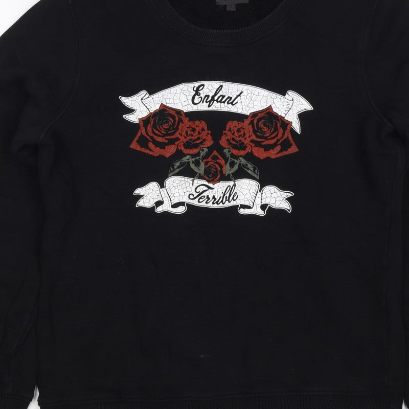 Seven Sisters Men’s Black S Rose Graphic Crew Neck Pullover Jumper