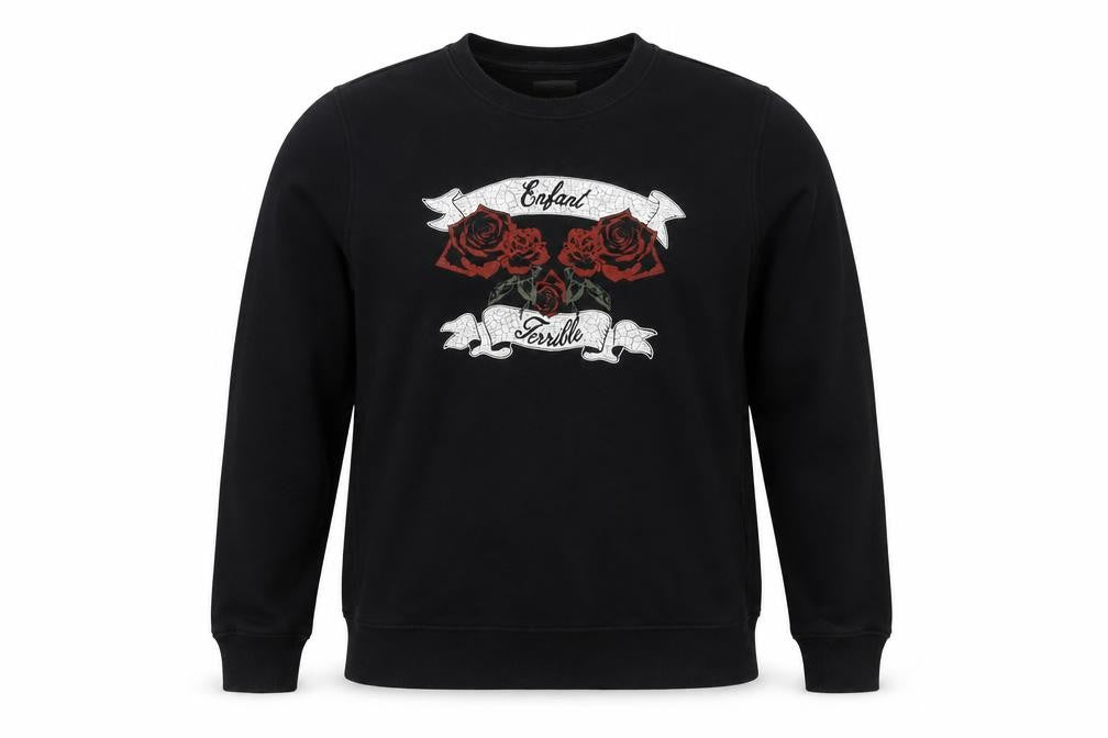 Seven Sisters Men’s Black S Rose Graphic Crew Neck Pullover Jumper