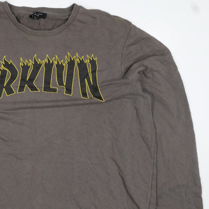 New Look Men Brown 7XL Brooklyn Graphic Print Crew Neck Pullover Jumper