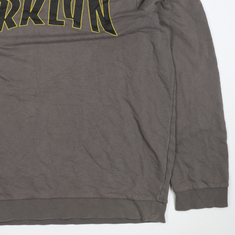 New Look Men Brown 7XL Brooklyn Graphic Print Crew Neck Pullover Jumper