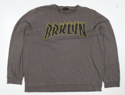 New Look Men Brown 7XL Brooklyn Graphic Print Crew Neck Pullover Jumper