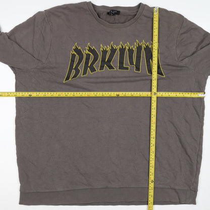 New Look Men Brown 7XL Brooklyn Graphic Print Crew Neck Pullover Jumper