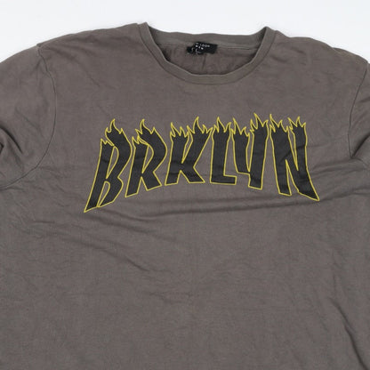 New Look Men Brown 7XL Brooklyn Graphic Print Crew Neck Pullover Jumper