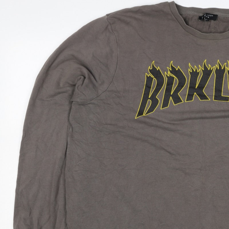 New Look Men Brown 7XL Brooklyn Graphic Print Crew Neck Pullover Jumper