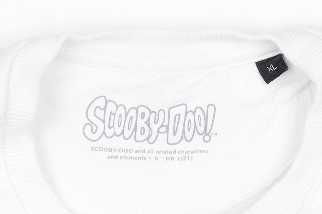 Scooby-Doo Men’s White XL Pullover Graphic Print Sweatshirt Cartoon Dog