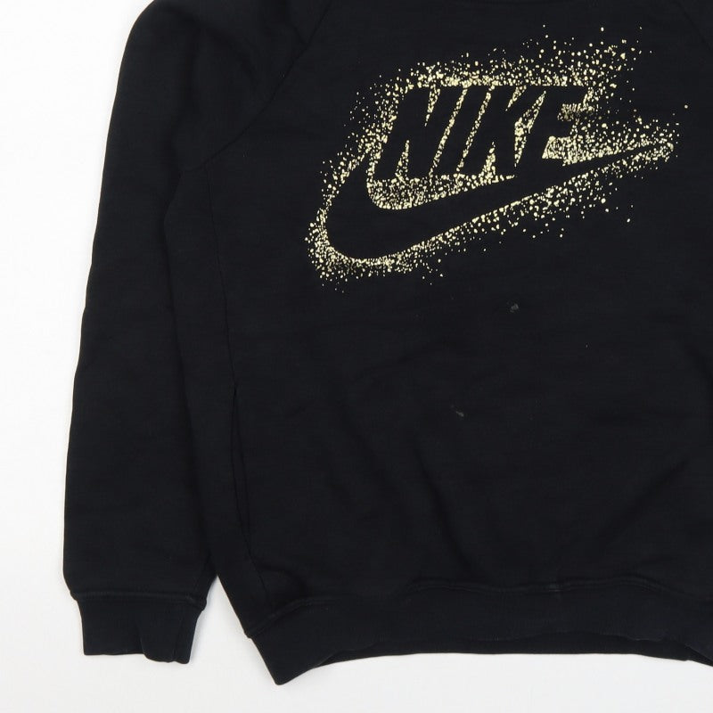 Nike Women's Black M Pullover Hoodie Gold Logo Graphic Hooded