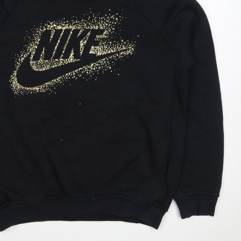 Nike Women's Black M Pullover Hoodie Gold Logo Graphic Hooded