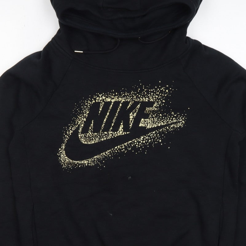 Nike Women's Black M Pullover Hoodie Gold Logo Graphic Hooded