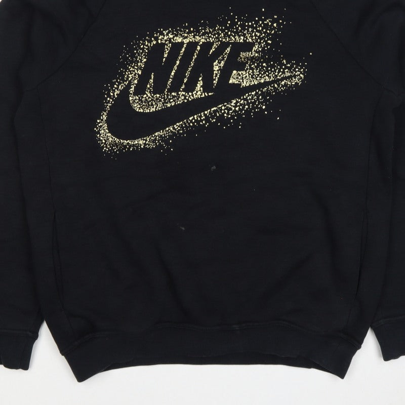 Nike Women's Black M Pullover Hoodie Gold Logo Graphic Hooded
