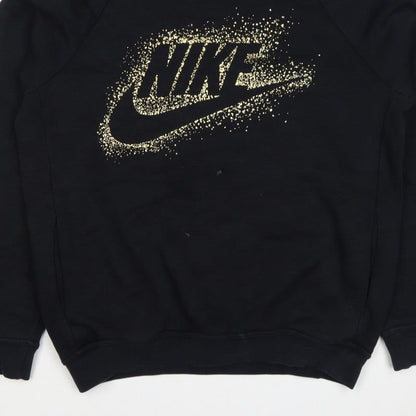 Nike Women's Black M Pullover Hoodie Gold Logo Graphic Hooded