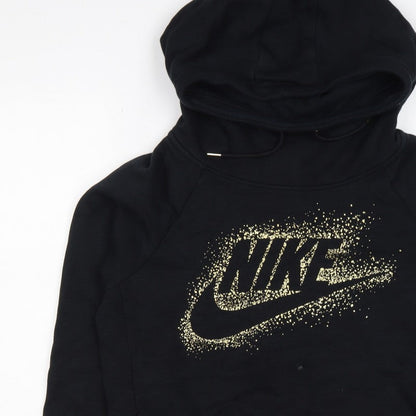 Nike Women's Black M Pullover Hoodie Gold Logo Graphic Hooded