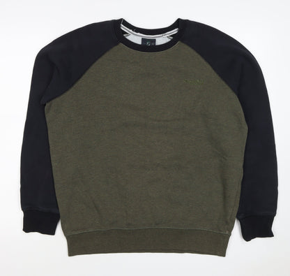 Superdry Men’s Green Black L Pullover Crew Neck Logo Sweatshirt