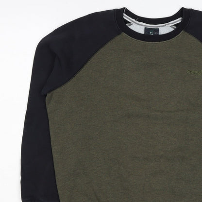Superdry Men’s Green Black L Pullover Crew Neck Logo Sweatshirt