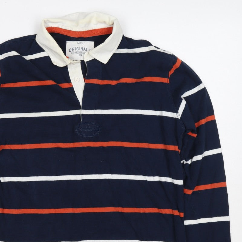 Marks and Spencer Boys Blue 13-14 Years Striped Henley Sweatshirt