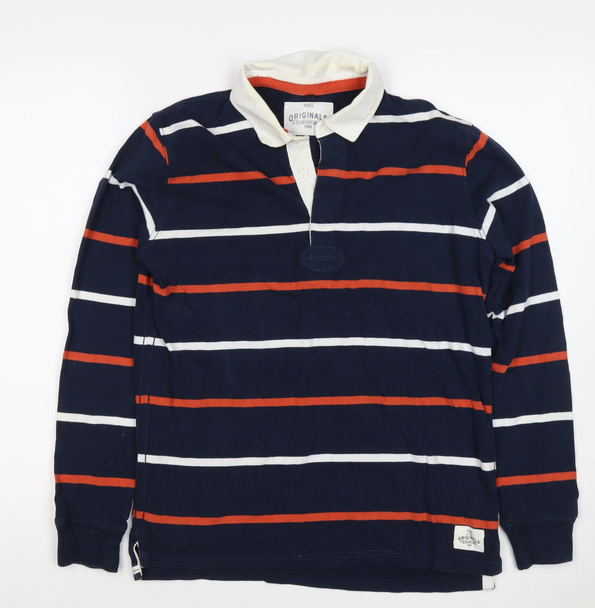 Marks and Spencer Boys Blue 13-14 Years Striped Henley Sweatshirt