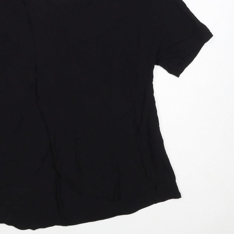 River Island Women’s Black Size 8 Keyhole Puff Sleeve Viscose Blouse