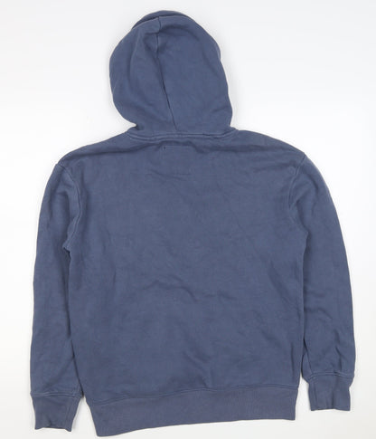 Hollister Men’s Blue S Pullover Hoodie Graphic Mountain Logo Pockets