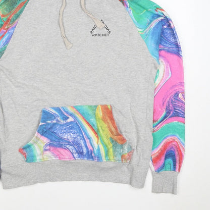 Ratchet Men’s Grey Multicoloured Hoodie M Pullover Graphic Print
