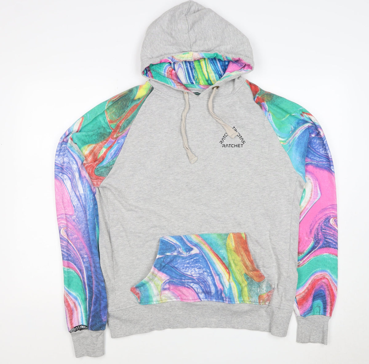 Ratchet Men’s Grey Multicoloured Hoodie M Pullover Graphic Print