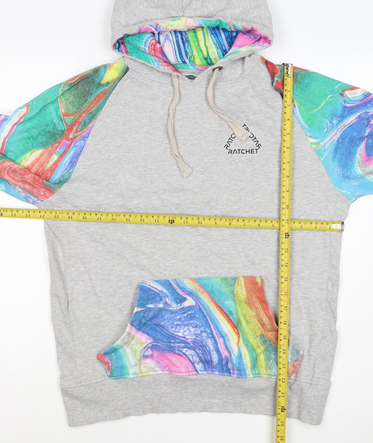 Ratchet Men’s Grey Multicoloured Hoodie M Pullover Graphic Print
