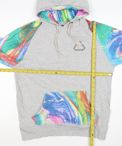 Ratchet Men’s Grey Multicoloured Hoodie M Pullover Graphic Print