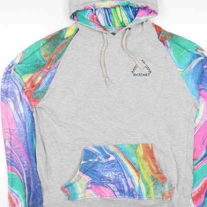 Ratchet Men’s Grey Multicoloured Hoodie M Pullover Graphic Print