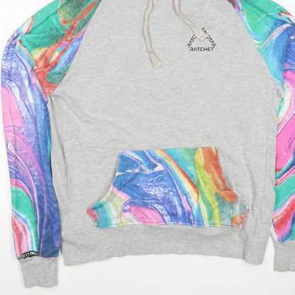 Ratchet Men’s Grey Multicoloured Hoodie M Pullover Graphic Print