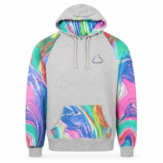 Front view of Ratchet Men’s Grey Multicoloured Hoodie M Pullover Graphic Print