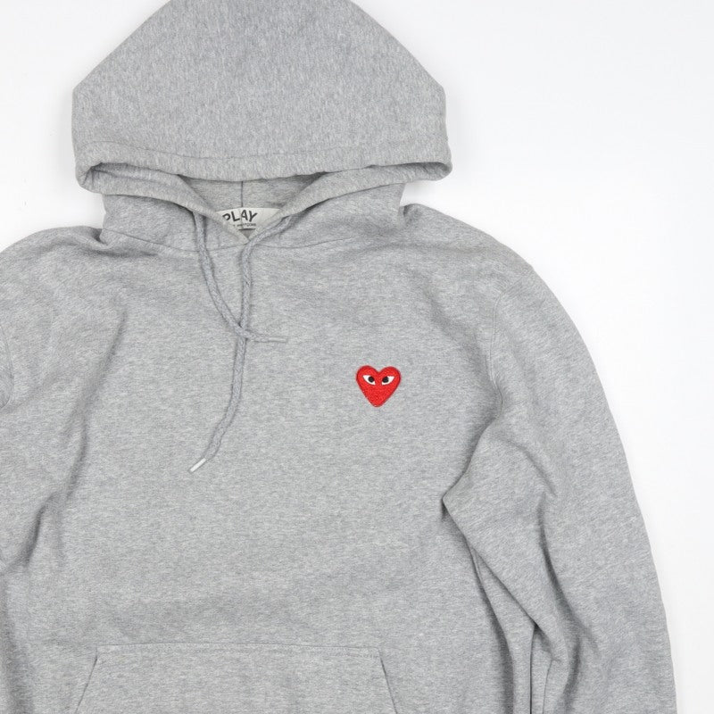 Comme des Garçons PLAY Women Grey 3XL Pullover Hoodie Heart Embroidered