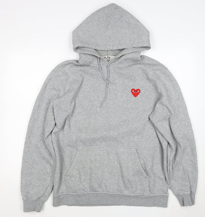 Comme des Garçons PLAY Women Grey 3XL Pullover Hoodie Heart Embroidered