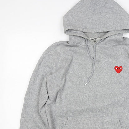 Comme des Garçons PLAY Women Grey 3XL Pullover Hoodie Heart Embroidered