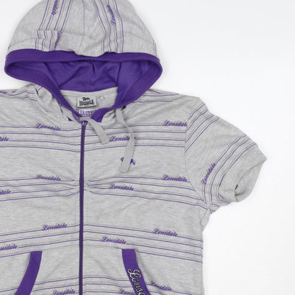 Lonsdale Women’s Grey Purple Striped Logo Full Zip Hoodie UK 12