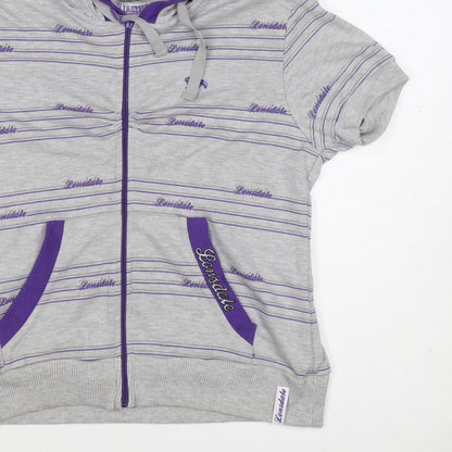 Lonsdale Women’s Grey Purple Striped Logo Full Zip Hoodie UK 12