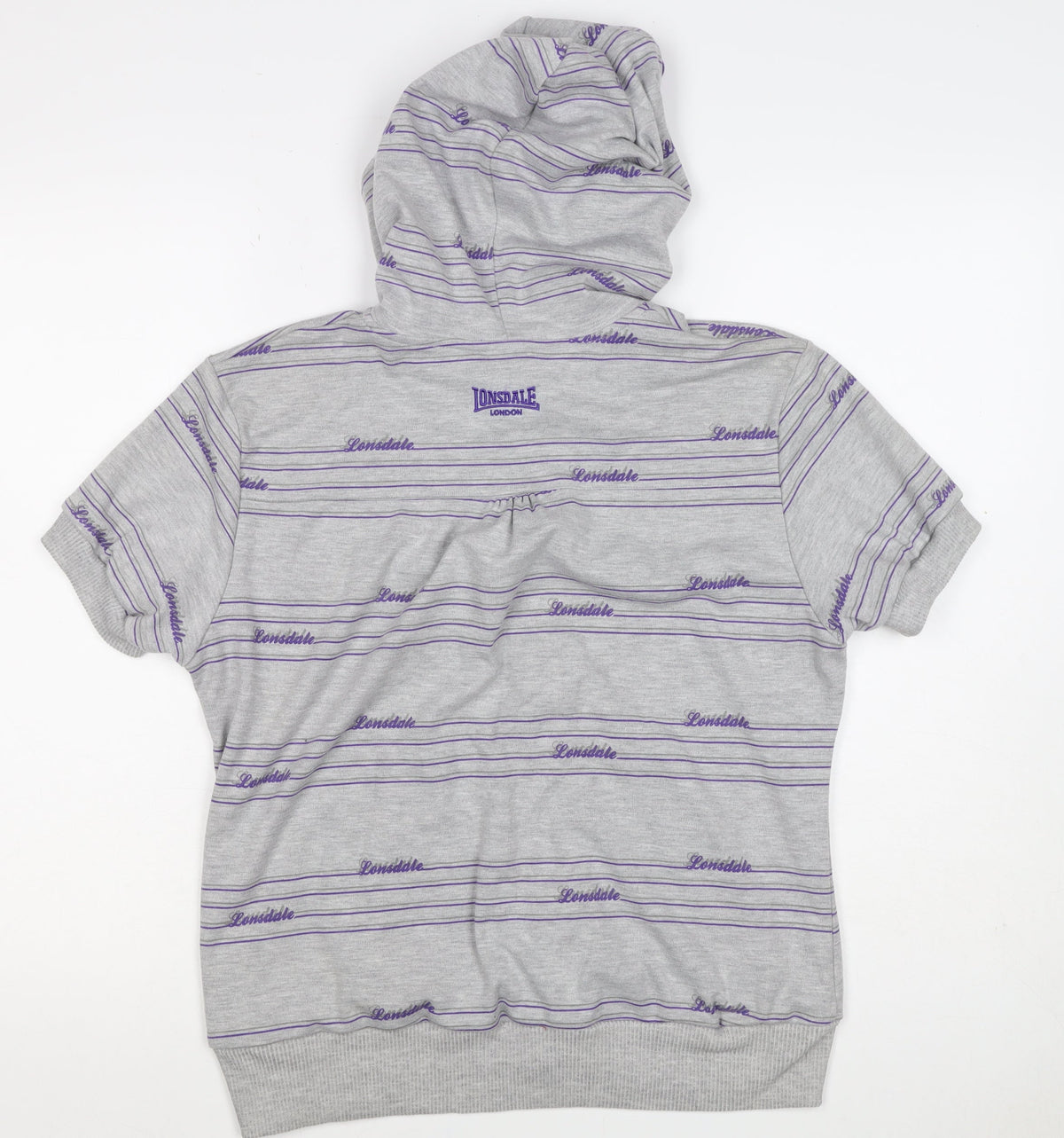 Lonsdale Women’s Grey Purple Striped Logo Full Zip Hoodie UK 12