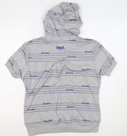 Lonsdale Women’s Grey Purple Striped Logo Full Zip Hoodie UK 12