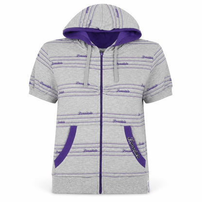 Lonsdale Women’s Grey Purple Striped Logo Full Zip Hoodie UK 12