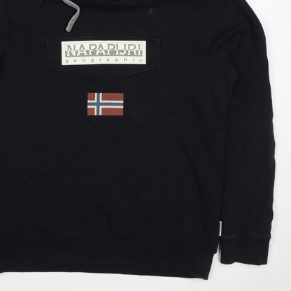 Napapijri Men’s Black L Pullover Hoodie Logo Flag Graphic